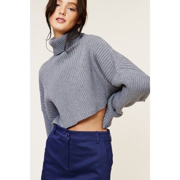 NWT Anthropologie Grey Turtleneck Cropped Sweater - Picture 4 of 4